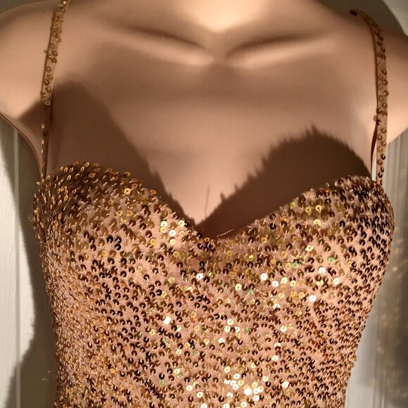*Roberto Cavalli* Bead & Sequin Sexy Gold Swing Dress Sz. 8 NYE Party - Picture 4 of 17